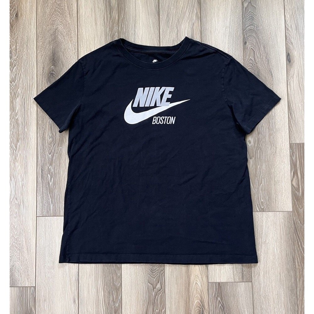 Nike Boston Shirt Mens Sz Large Black Graphic Short Sleeve Tee 100% Cotton